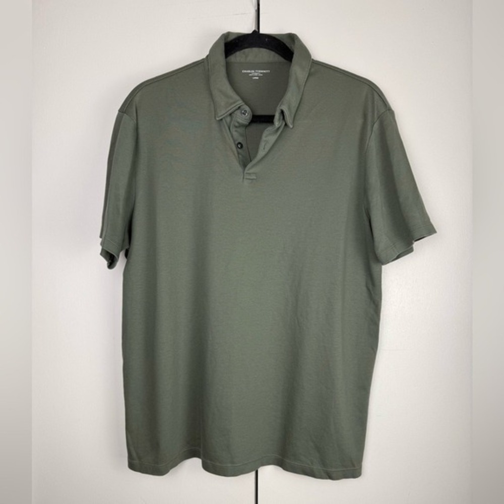 Charles Tyrwhitt Mens Olive Green 100% Cotton Short Sleeve Polo Shirt Large‎